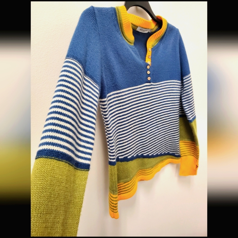 MISSLOOK Color Block Henley Crewneck Sweater